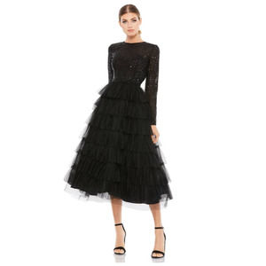 Mac Duggal Plus Size Sequin Layered Ruffle Tulle A-Line Midi Cocktail Dress 16